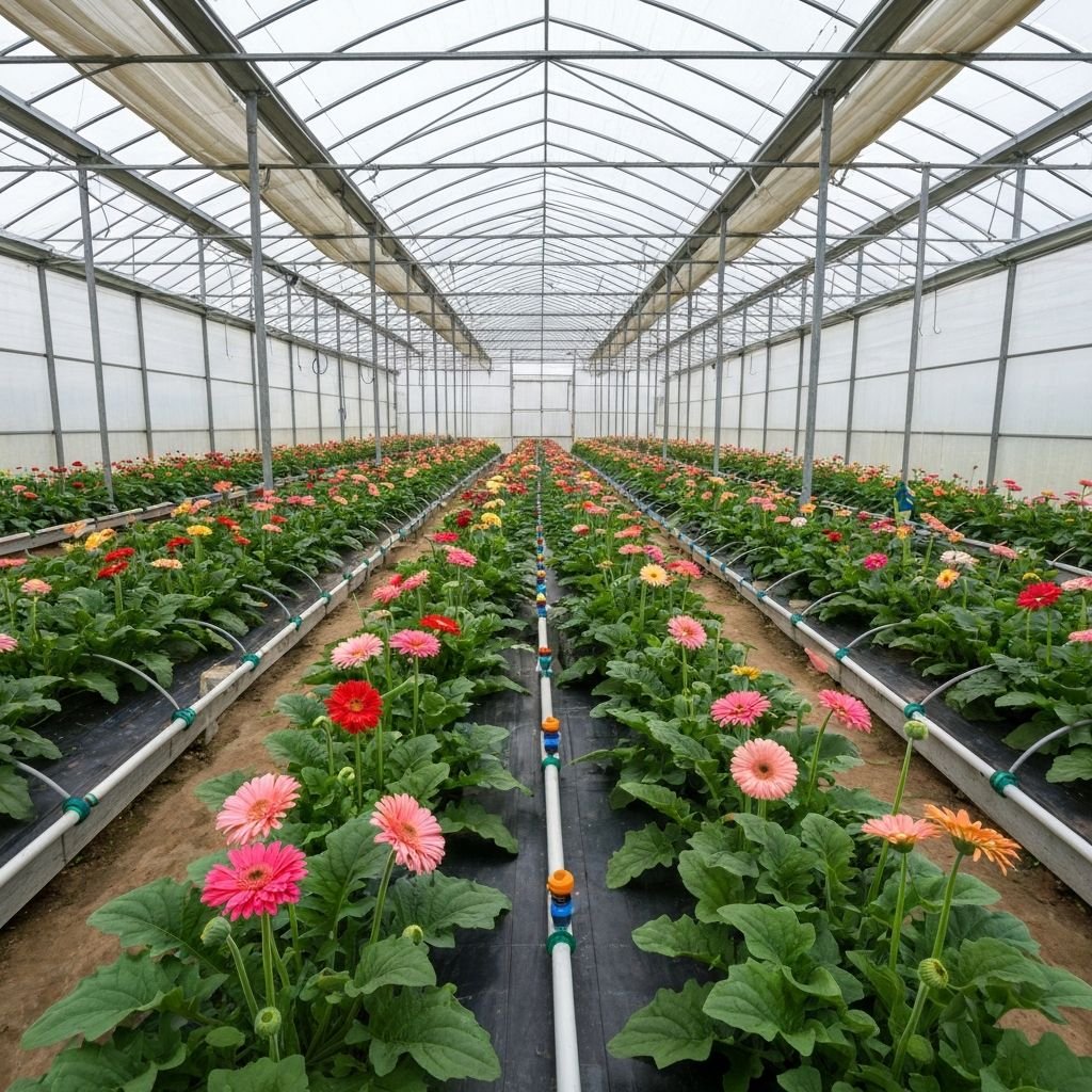 Hi-Tech Gerbera Polyhouse with Automated Irrigation